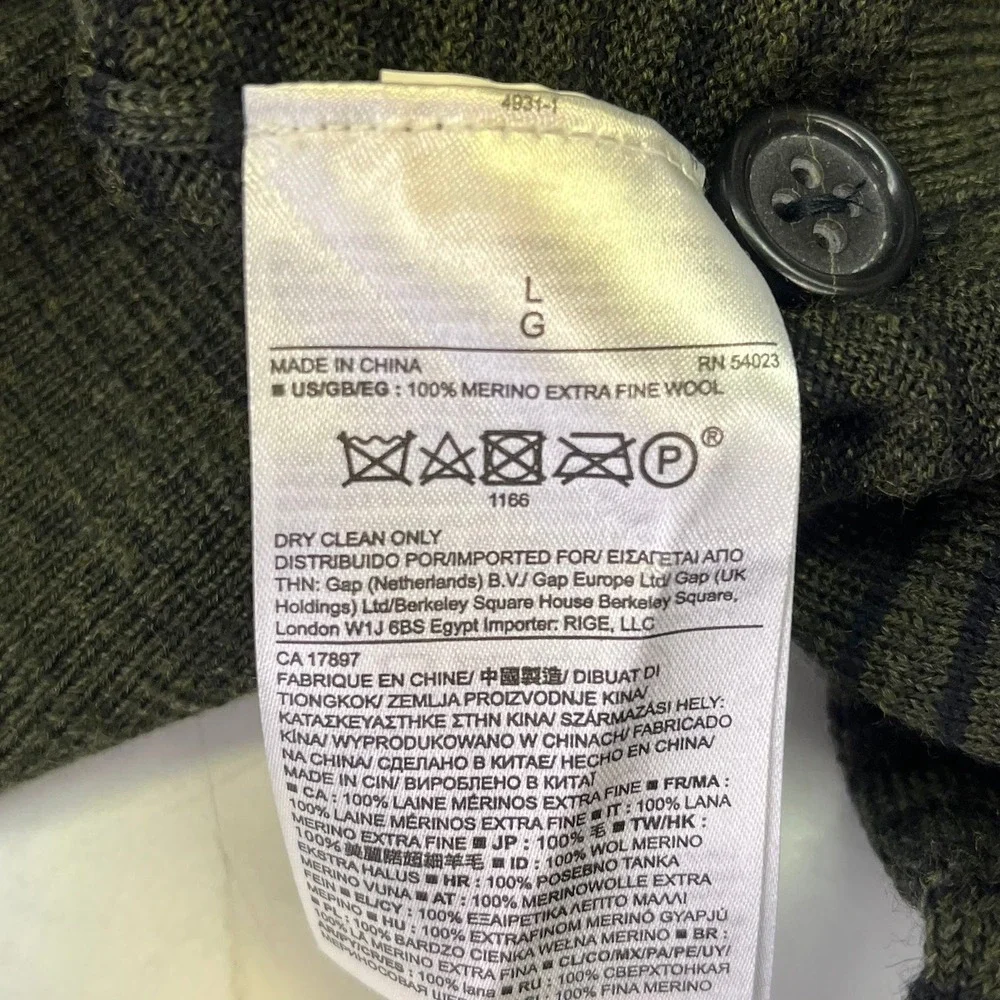 Banana Republic Mens Extra Fine Merino Wool Henley Sweater Olive Green Striped L